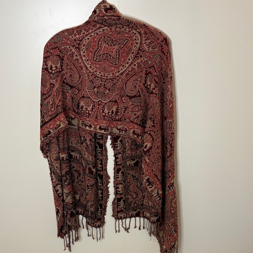 Paisley Camel & Elephant Print Silk & Wool Shawl - Picture 5 of 5